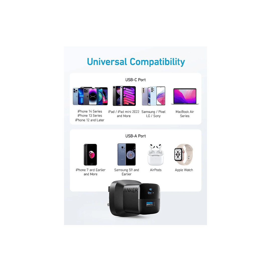 Anker 323 Charger with 322 USB-C to USB-C Cable (33W , 3ft) -Black in Qatar Anker 323 Charger with 322 USB-C to USB-C Cable (33W , 3ft) -Black in Qatar